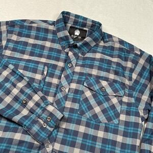 Alaskan Hardgear Shirt Mens XL Blue Gray Plaid Button Down Long Sleeve Outdoor